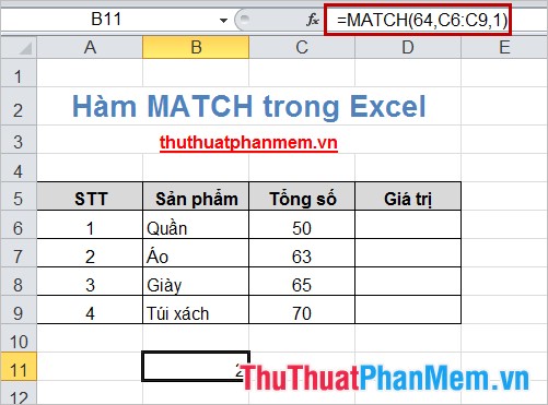 The Match function (the function searches for a specified value in an array or cell range) in Excel Picture 3