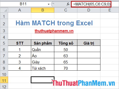 The Match function (the function searches for a specified value in an array or cell range) in Excel Picture 4