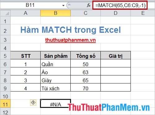 The Match function (the function searches for a specified value in an array or cell range) in Excel Picture 5