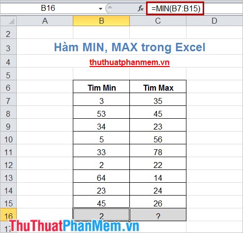 The MIN and MAX functions (the smallest and largest value functions) in Excel Picture 2