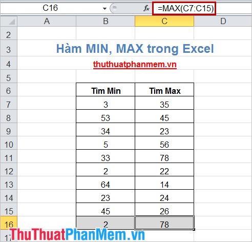The MIN and MAX functions (the smallest and largest value functions) in Excel Picture 3