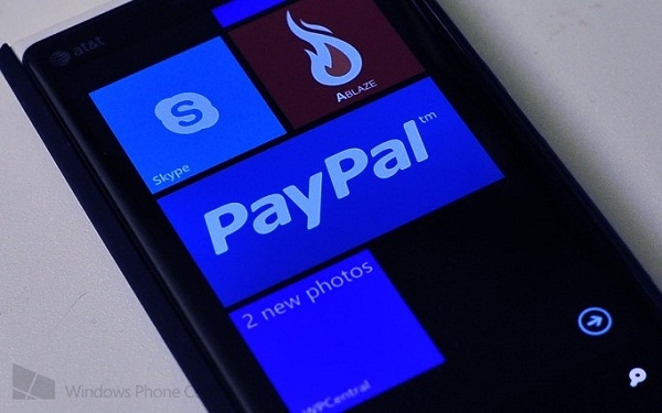 The official PayPal application appears on Windows Phone Picture 1