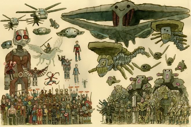 The painter spent 45 hours drawing the huge giant Endgame picture: Everyone smiled friendly, not fighting like in the movie. Picture 1