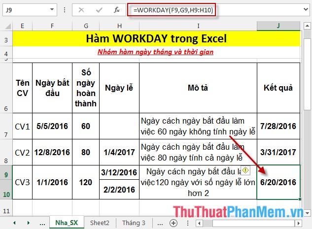 The WORKDAY function - The function returns a date before or after the start date of a number of working days in Excel Picture 7