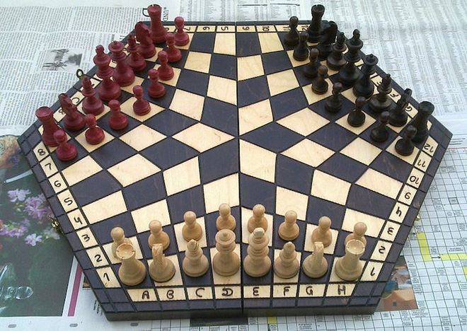 Three-man chess: crazy game as the name implies