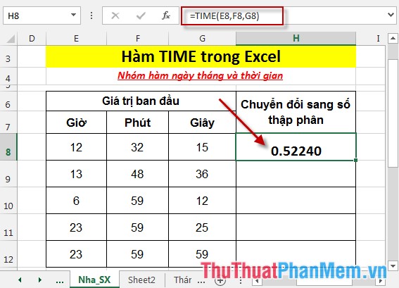TIME function - Function returns decimal numbers for a specific time value in Excel Picture 4