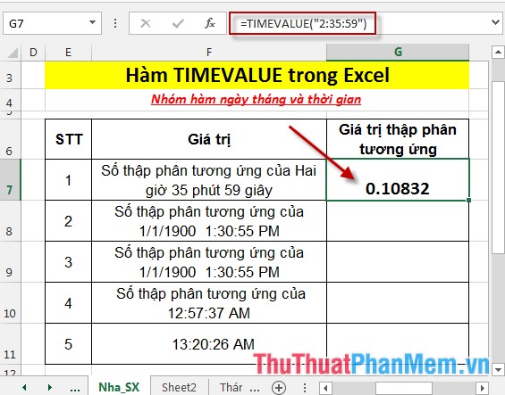 TIMEVALUE function - The function returns the decimal number of time expressed as a text string in Excel Picture 4