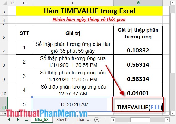 TIMEVALUE function - The function returns the decimal number of time expressed as a text string in Excel Picture 7