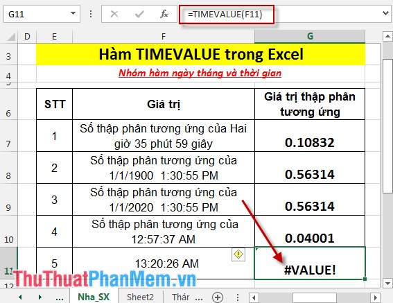 TIMEVALUE function - The function returns the decimal number of time expressed as a text string in Excel Picture 8