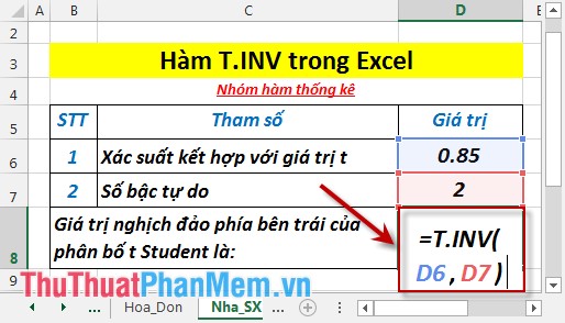 T.INV function - The function returns the inverse value of the Student t distribution in Excel Picture 3