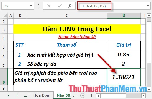 T.INV function - The function returns the inverse value of the Student t distribution in Excel Picture 4