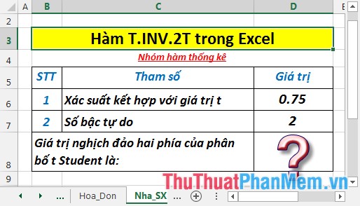 T.INV.2T - The function returns the two-sided inverse of the Student's t-distribution in Excel Picture 2