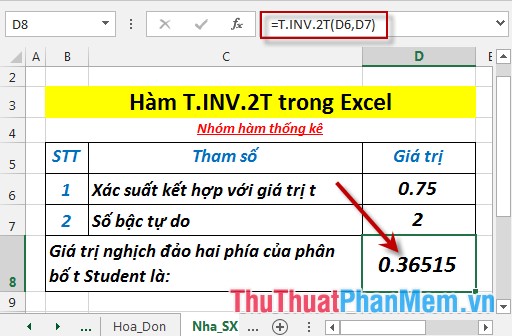 T.INV.2T - The function returns the two-sided inverse of the Student's t-distribution in Excel Picture 4