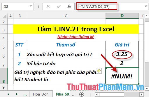 T.INV.2T - The function returns the two-sided inverse of the Student's t-distribution in Excel Picture 6