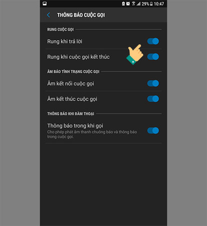 To turn on vibrating alert when receiving and ending calls on Samsung Picture 4