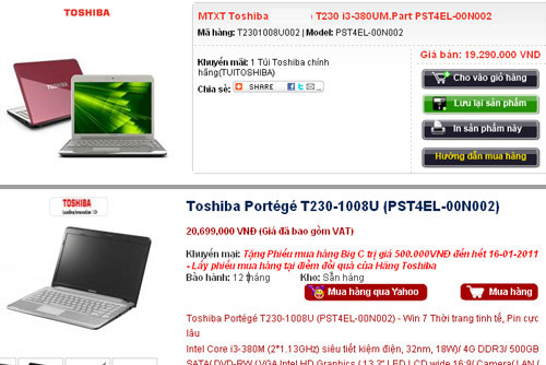 Toshiba Portege T230 costs 19.3 million VND in Vietnam Picture 1
