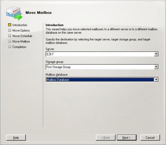 Transfer mailboxes in Exchange 2007 through the Exchange Management Console Picture 2