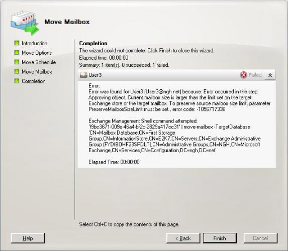 Transfer mailboxes in Exchange 2007 through the Exchange Management Console Picture 8