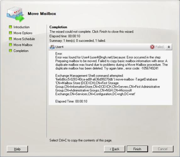 Transfer mailboxes in Exchange 2007 through the Exchange Management Console Picture 9