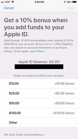 Transfer money to Apple ID account, users will get 10% back Picture 1