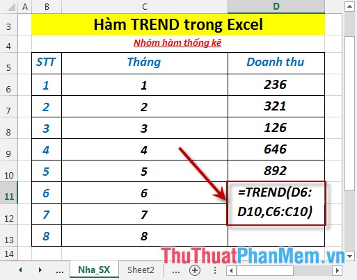 TREND - The function returns values ​​in a linear trend in Excel Picture 3
