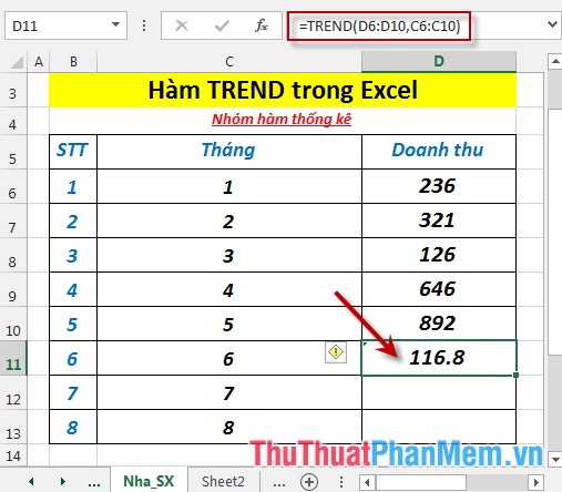 TREND - The function returns values ​​in a linear trend in Excel Picture 4