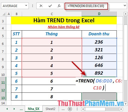TREND - The function returns values ​​in a linear trend in Excel Picture 5