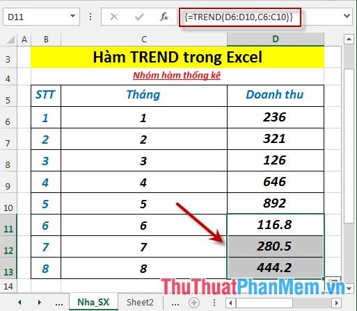 TREND - The function returns values ​​in a linear trend in Excel Picture 6