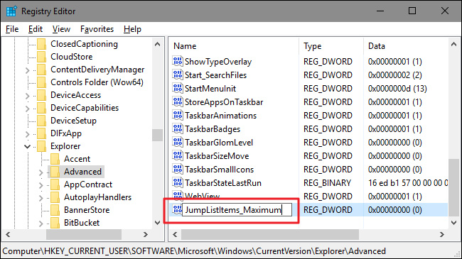 Trick to increase the number of items displayed in Jump List on Windows 10 Picture 3