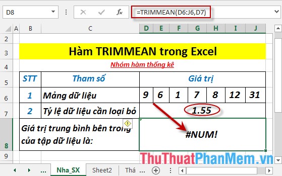 TRIMMEAN function - The function returns the average of the inner part of a dataset in Excel Picture 5