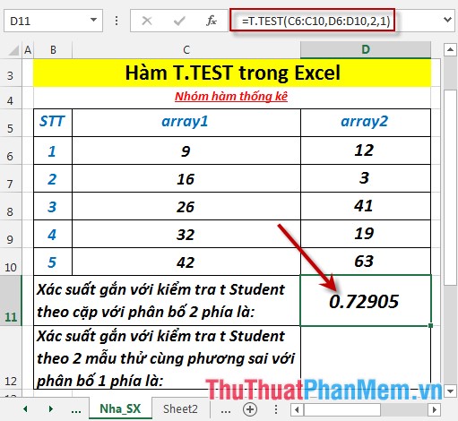 T.TEST function - The function returns the probability associated with Student's t-Test in Excel Picture 4