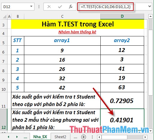 T.TEST function - The function returns the probability associated with Student's t-Test in Excel Picture 6