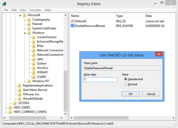 Turn off password display in Windows 8 when logging in Picture 6