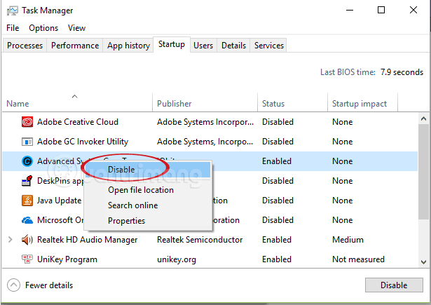 Turn off programs that start with the system on Windows 10 Picture 6