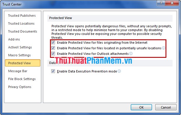 Turn on and off the Protected View feature in Office 2010, 2013 Picture 7