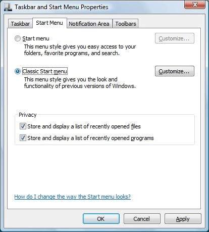 Turn the interface of Vista into XP Picture 5
