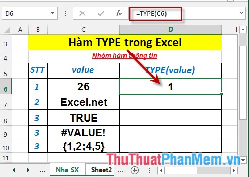 TYPE function - Function that returns the data type of any value in Excel Picture 4