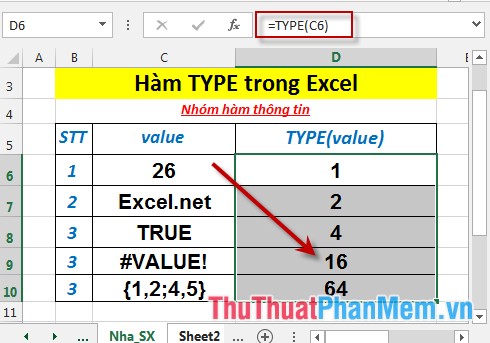 TYPE function - Function that returns the data type of any value in Excel Picture 5