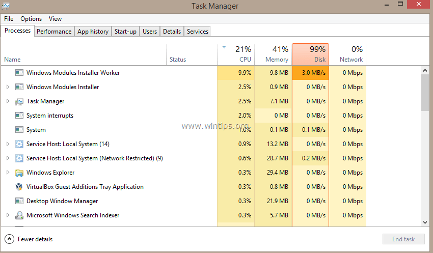 Unusually high CPU error correction due to TiWorker.exe on Windows 10 / 8.1 / 8 Picture 1