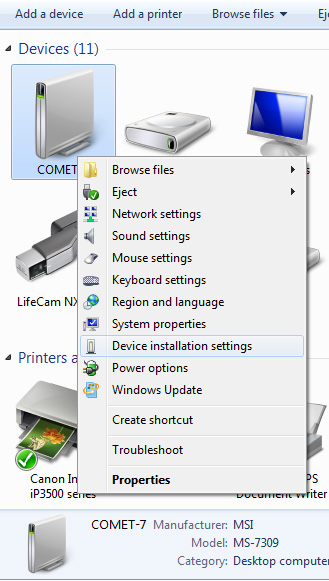 Update the system driver with Windows 7 Device Installation Settings Picture 5