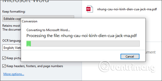 Usage ABBYY converts PDF to Word Picture 5