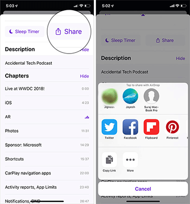 Usage Podcasts Chapters share music tracks in songs on iPhone and iPad Picture 6