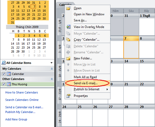 Use and share Calendar in Outlook 2007 Picture 4
