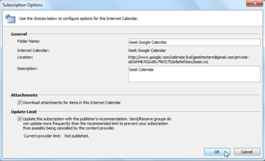 Use Google Calendar in Outlook 2010 Picture 8
