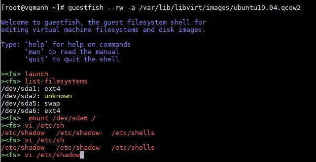 Use Guestfish to reset the forgotten root password for the virtual machine in qcow2 format on KVM Picture 5