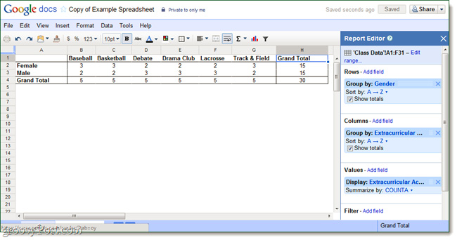 Use Pivot Table in the Google Docs Spreadsheet Picture 5