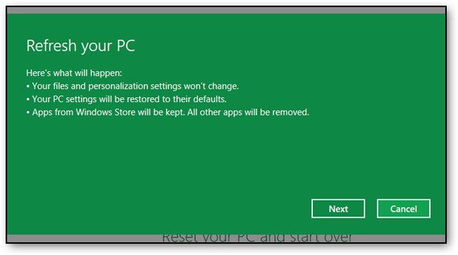 Use Refresh and Reset to reinstall Windows 8 computer Picture 3