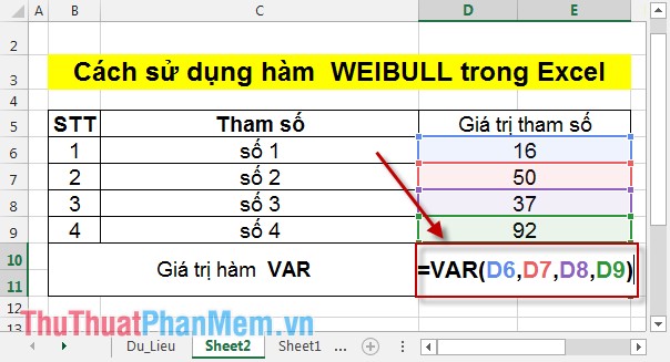 VAR function - The function of estimating variance based on a sample in Excel Picture 3