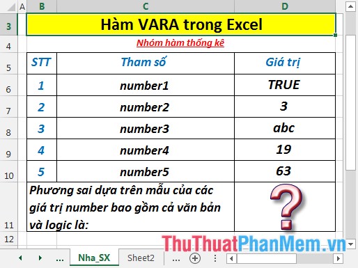 VARA - Function that calculates variance based on a sample, including logical values ​​and text in Excel Picture 2