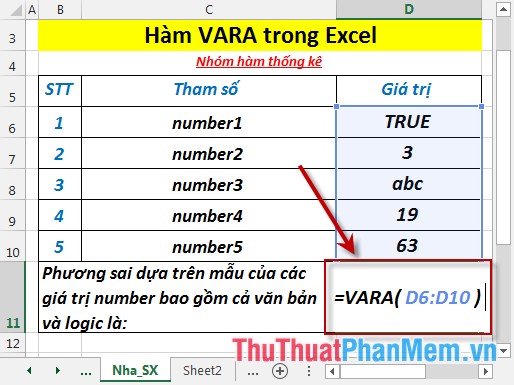 VARA - Function that calculates variance based on a sample, including logical values ​​and text in Excel Picture 3